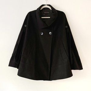 Zara Black Wool Blend Oversized Button Cape Coat in size M